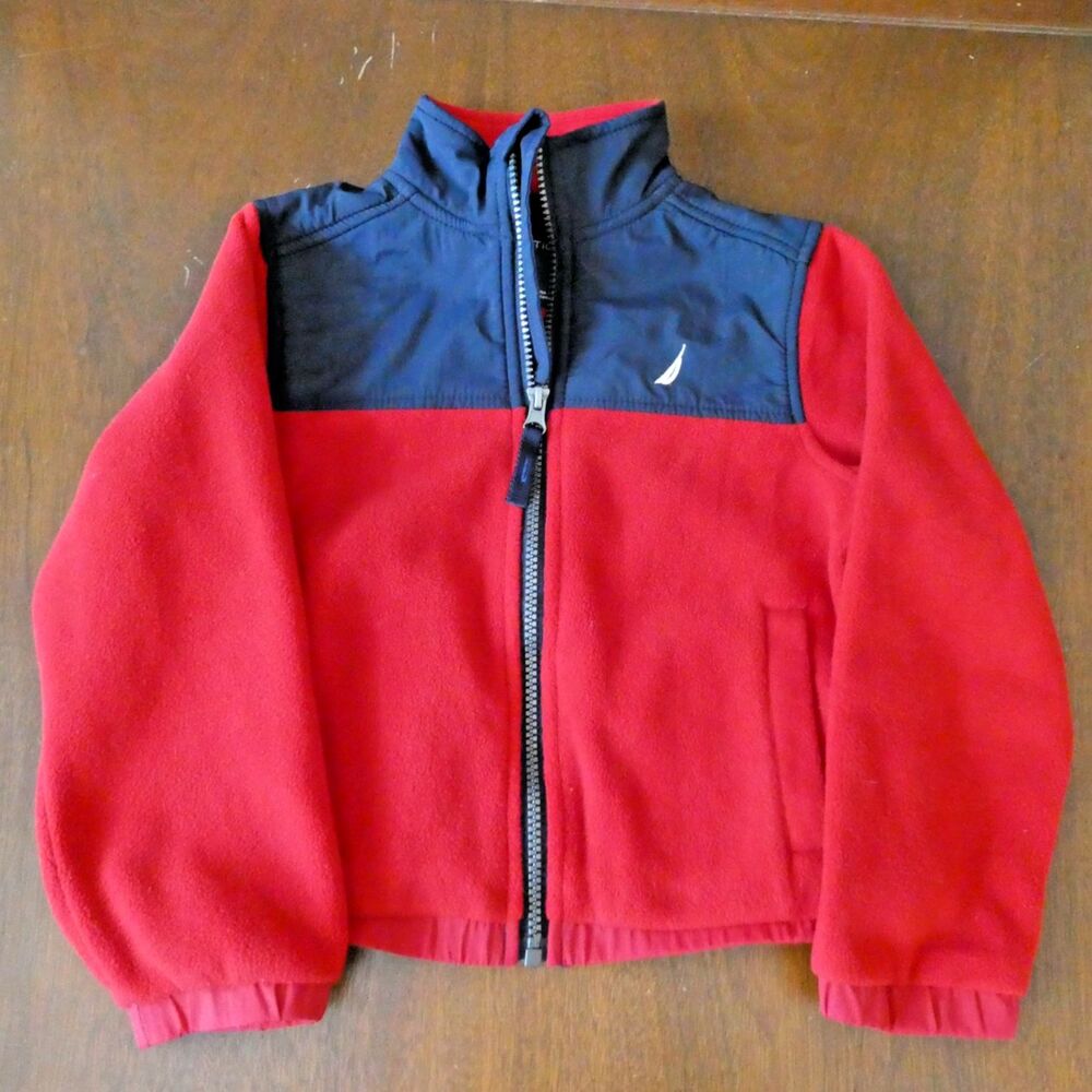 Nautica Kids Full Zip Fleece Jacket Size Medium 5 Red Navy Blue Colorblock